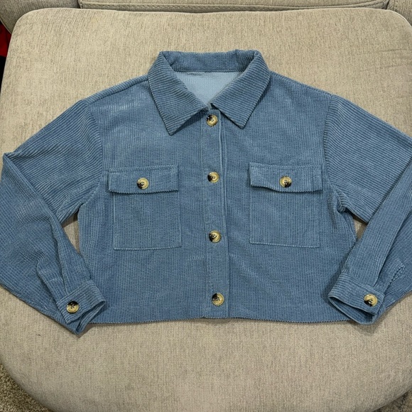 Blue Corduroy Button Up Cropped Jacket - Picture 4 of 9